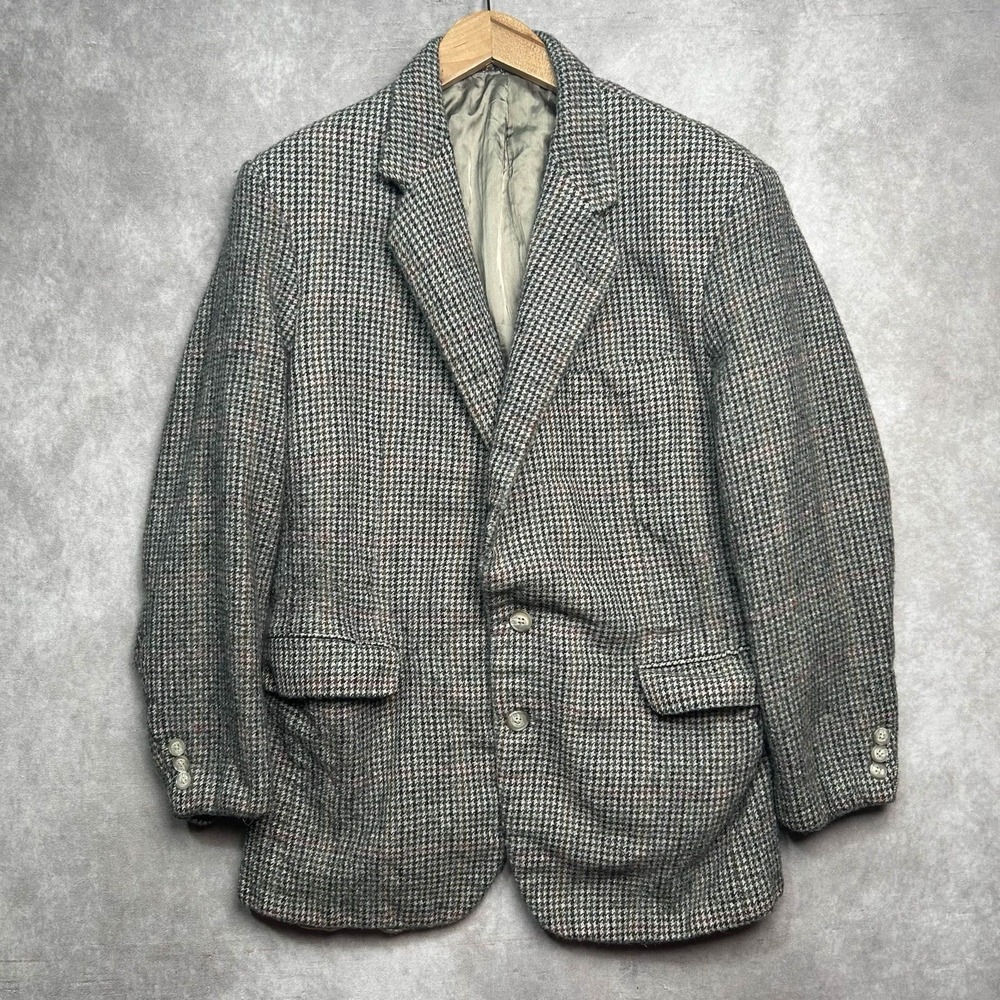 Vintage Corbin Ltd Men's Wool Tweed Houndstooth Blazer Sport Coat Brown Size 39R